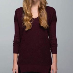 Lululemon Purple Long Sleeve V Neck Tight Fitting Sweater